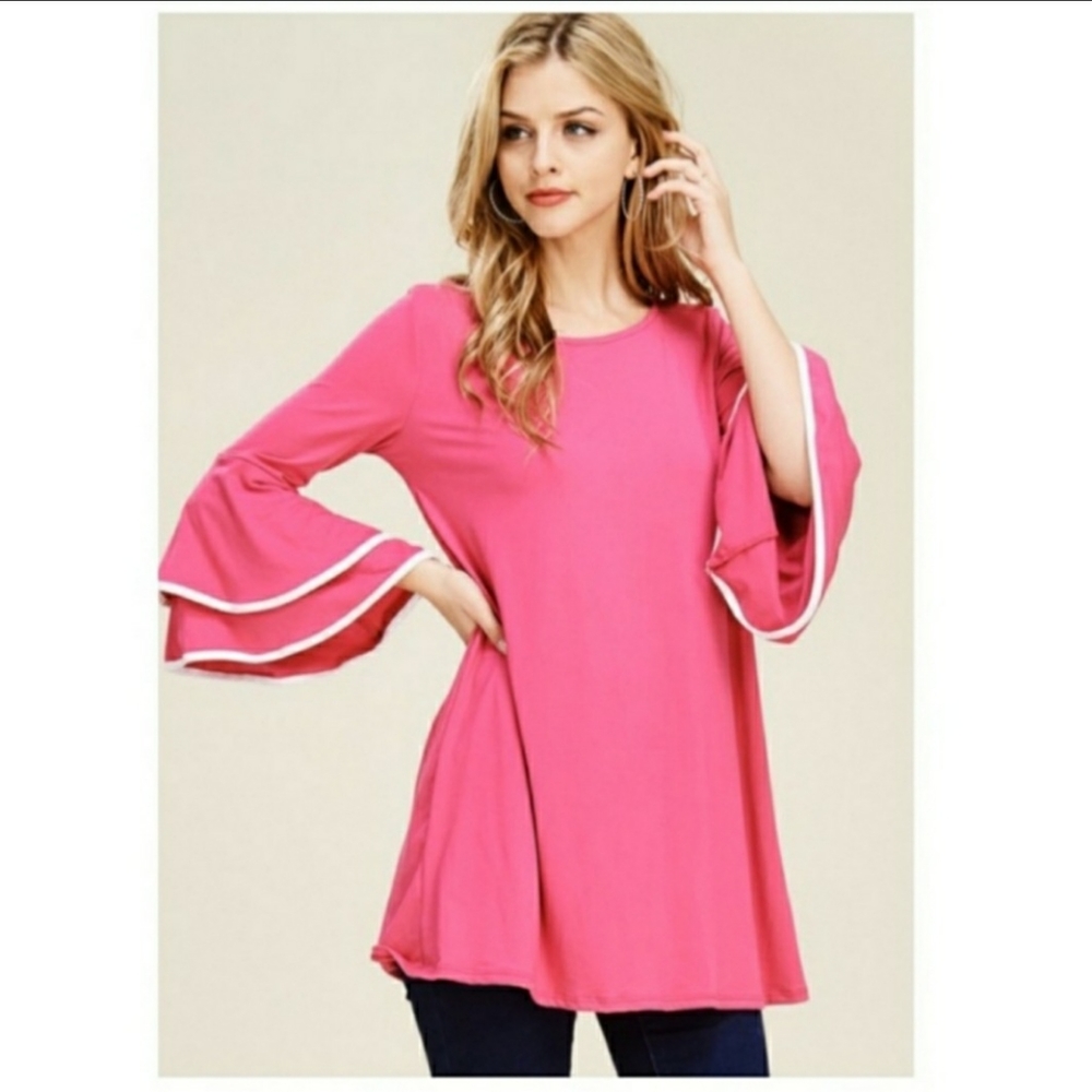 BRAND NEW! Reborn J Coral Pink Tunic with Bell Sleeves.
